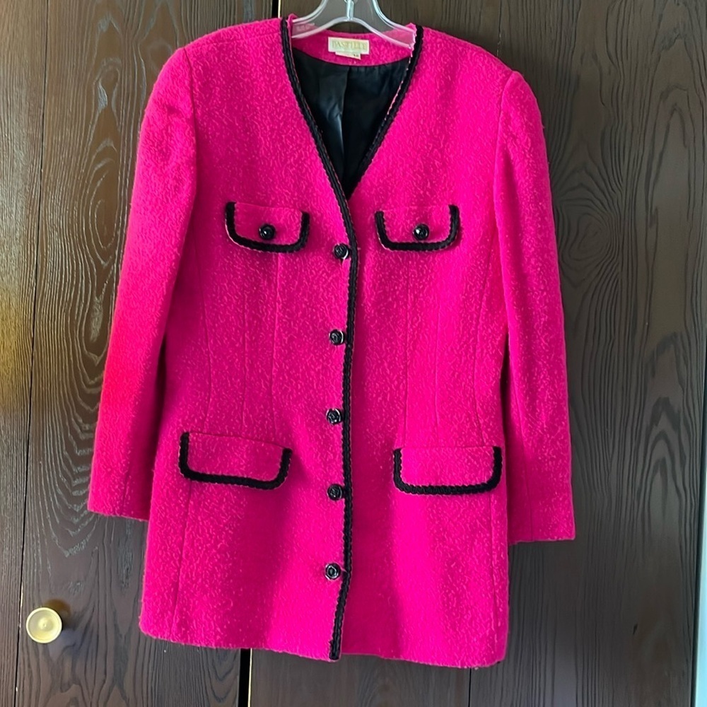 Elegant Pink Women's Jacket with Black Trim
